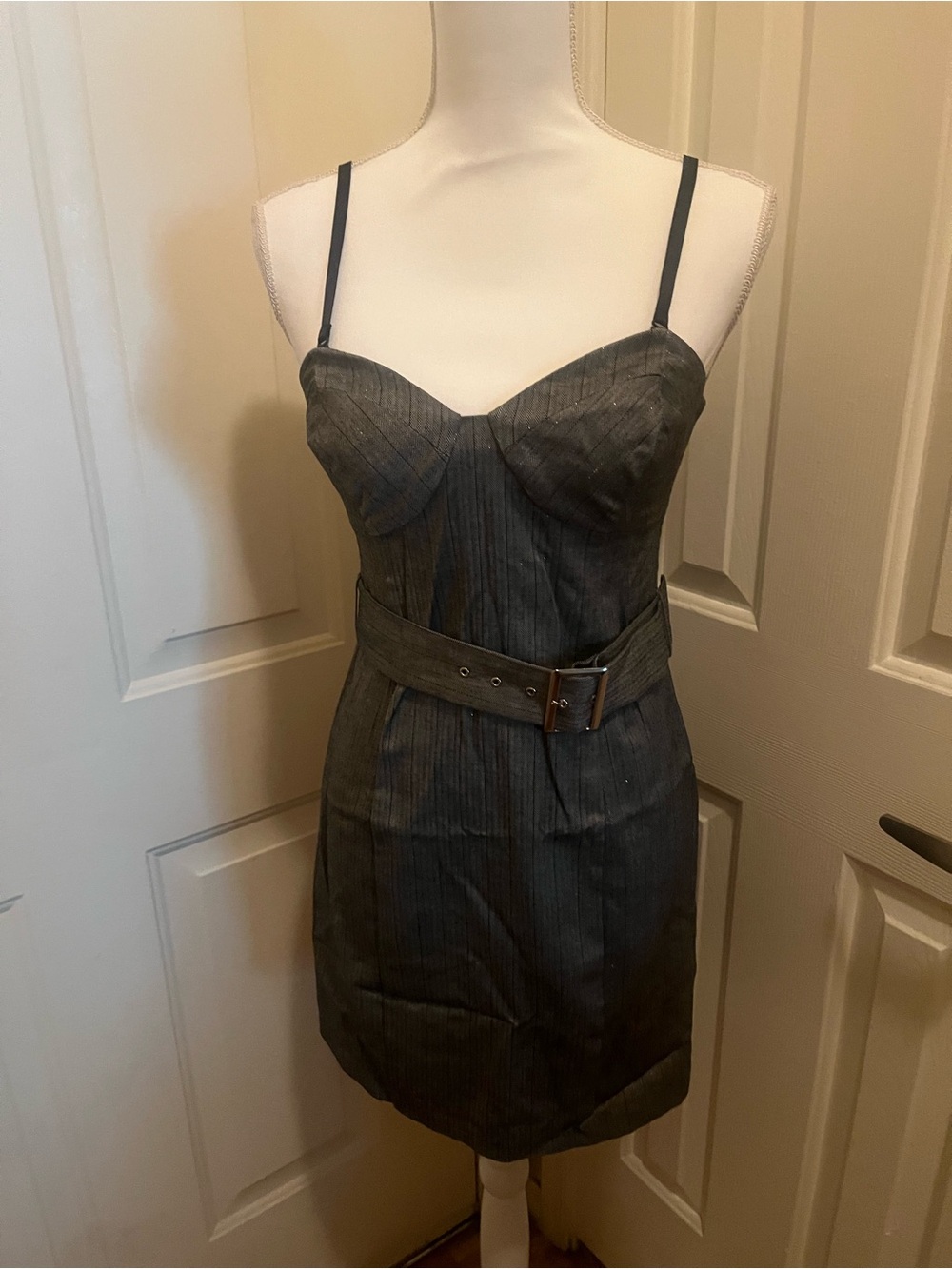 G by Guess Charcoal Pinstripe Bustier Mini Dress